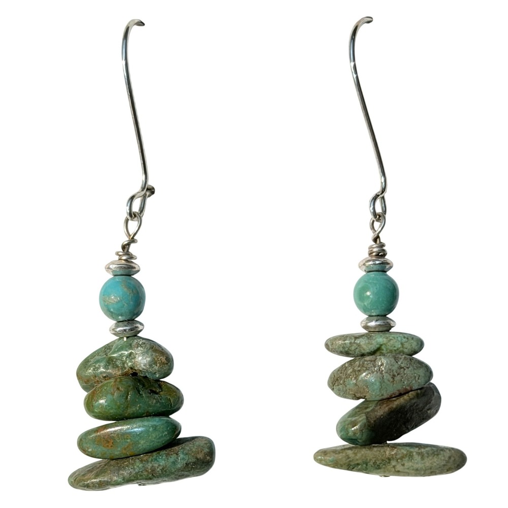 Handmade Green Turquoise Stacked Stone Dangle Earrings Stephanie Aune Artist3094
